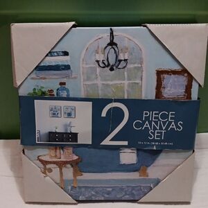 2 Piece Canvas Set with Blue and White Accents
